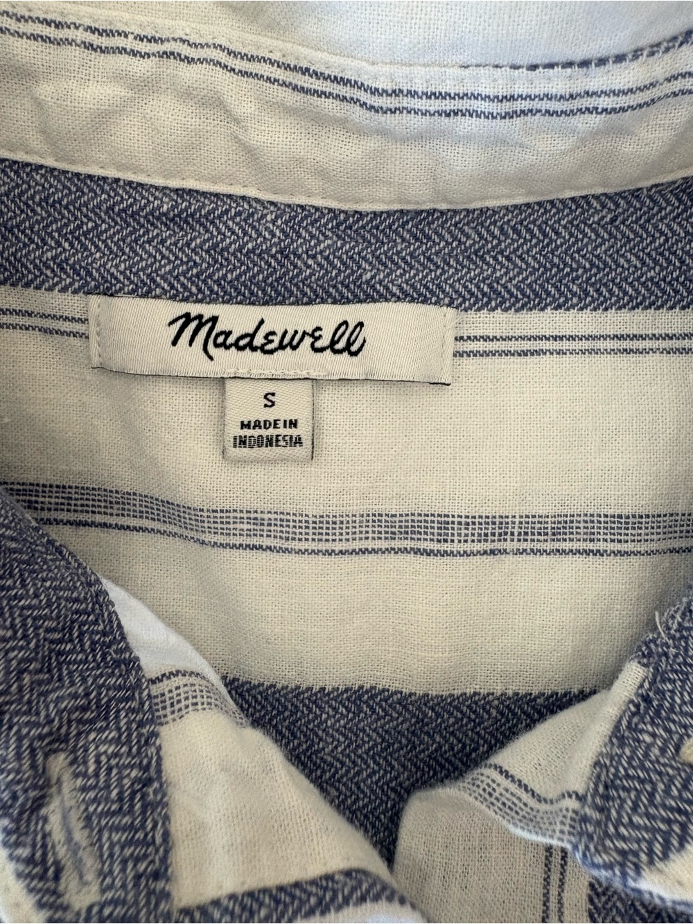 Small Madewell Blue White Herringbone Striped Linen Blend Sleeveless Shirt - Picture 9 of 15
